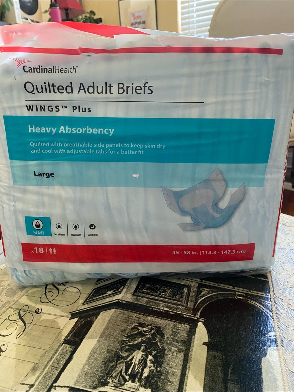 Cardinal Health Quilted Adult Briefs - Large - Heavy Absorbency Wings pkg of 18